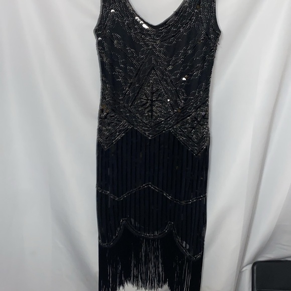 FunDaisy size XL Black FULL Sequin Sheath Midi Flapper Dress LINED SIDE ZIPPER - Picture 7 of 13